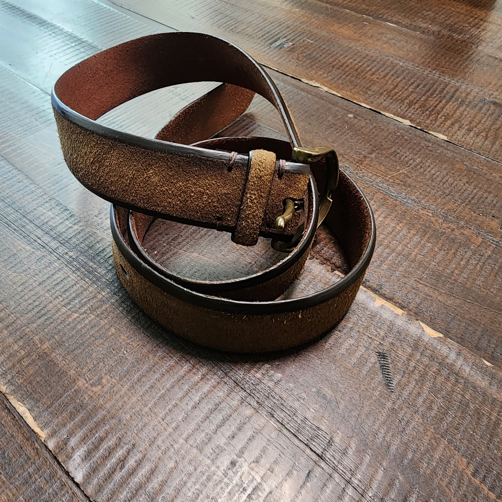 John Varvatos Brown Leather Suede Belt